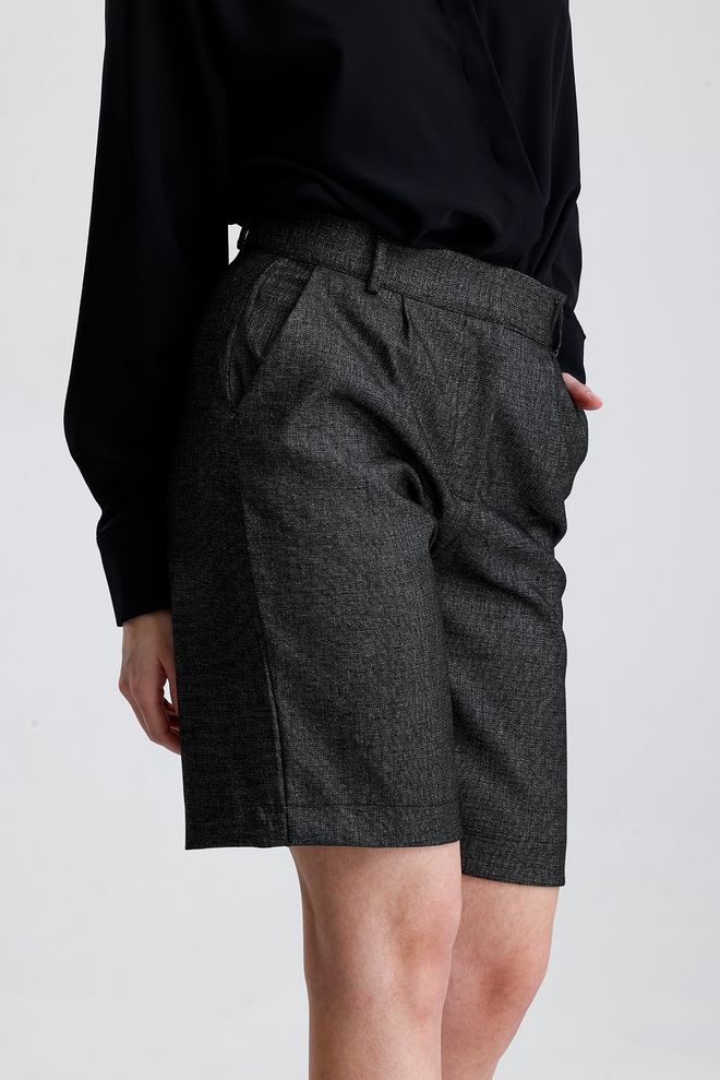 SENSE Black Bermuda Shorts High Waist With Buttoned Closure Wholesale Clothing Spring