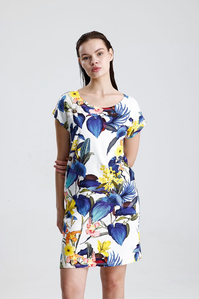 SENSE Bela Cvetlična Mini Obleka Shift Ležerno Pomlad Poletje Oblačila na debelo Pomlad