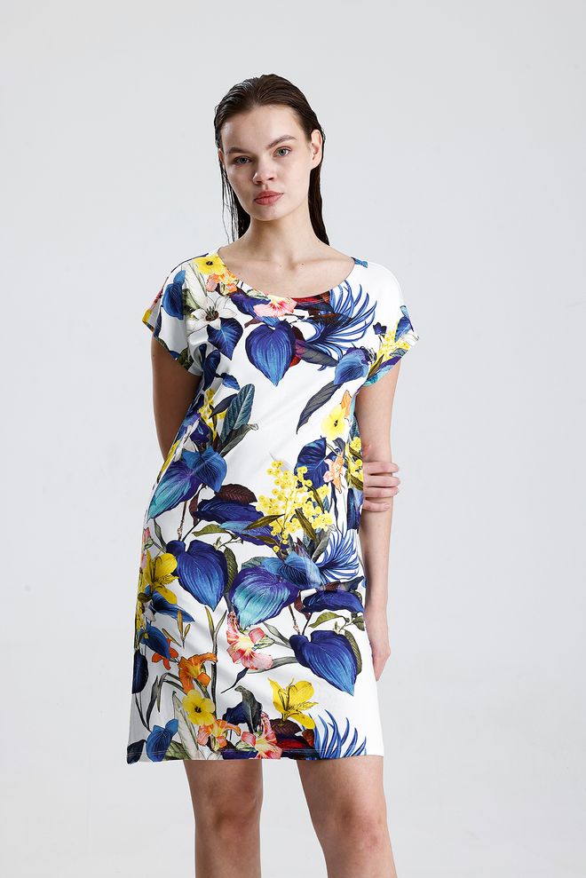 SENSE Bela Cvetlična Mini Obleka Shift Ležerno Pomlad Poletje Oblačila na debelo 1