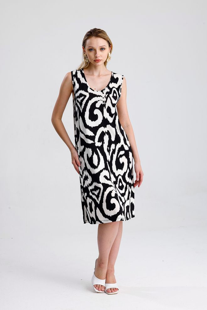 SENSE Vestido Shift Negro Con Mangas Casquillo Ropa al por mayor Casual