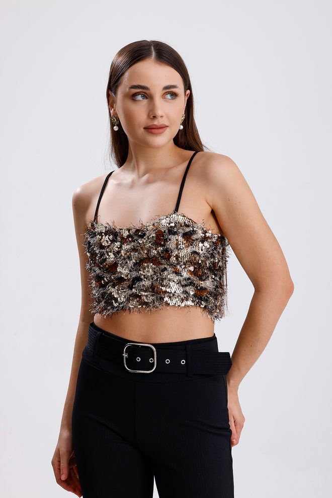 SENSE Corpete Preto Sem Alças Com Lantejoulas E Mangas Japonesas Roupas por atacado 1