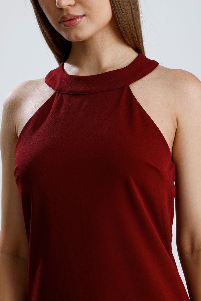 SENSE Bordo Bodycon Mini Elbise Balıkçı Yaka Toptan Giyim Bahar