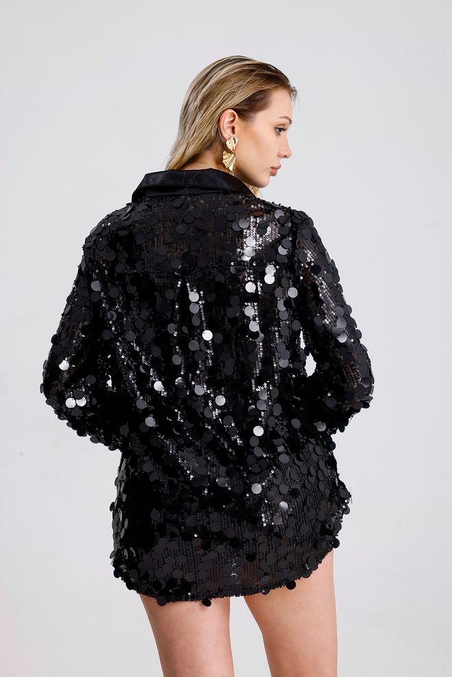 SENSE Crna Glamurozna Šljokičasta Majica S Gumbima Veleprodaja odjeće Sexy