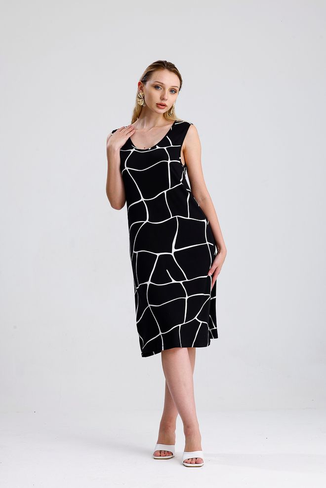 SENSE Black Sleeveless Sheath Dress With Geometric Pattern Wholesale Clothing Casual