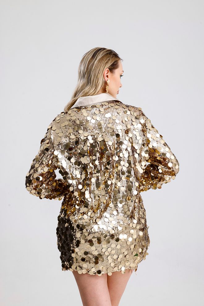 SENSE Gold Glam Elegant Sequined Polo Neck Shirt Wholesale Clothing Sexy