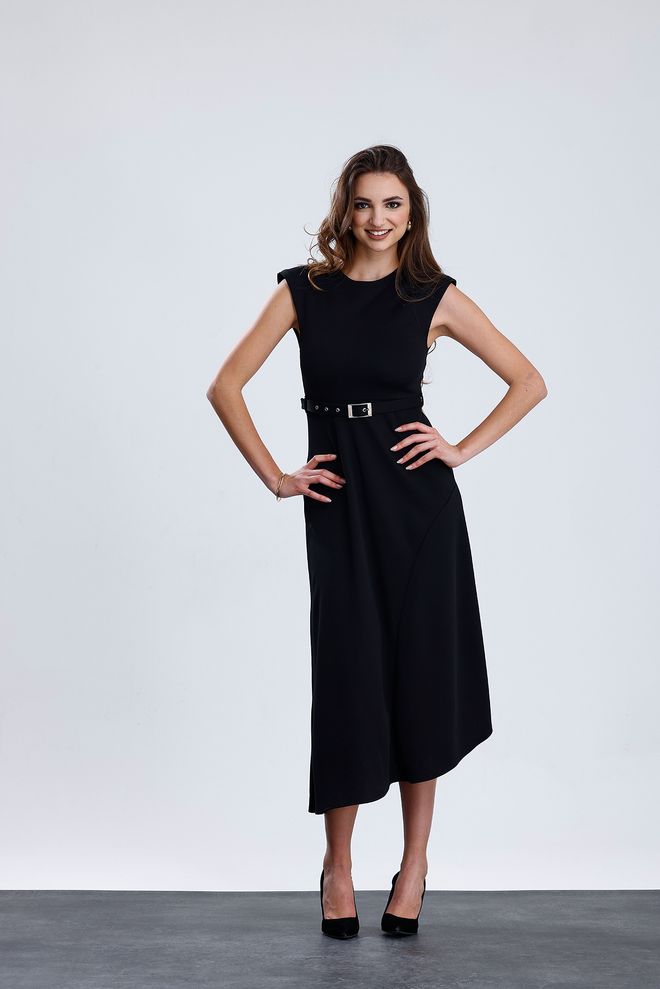 SENSE Vestido Negro Elegante Fit And Flare Ropa al por mayor Casual