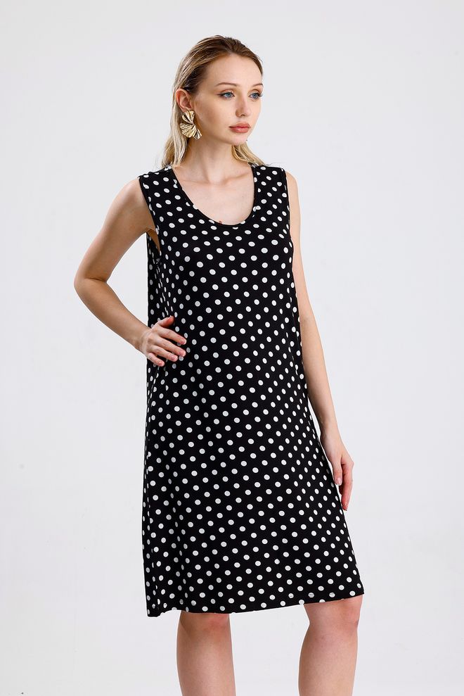 SENSE Sukienka Wiskozowa Bez Rękawów Bez Rękawów Sense Black B.Polka Dot Hurtowa sprzedaż odzieży Casual