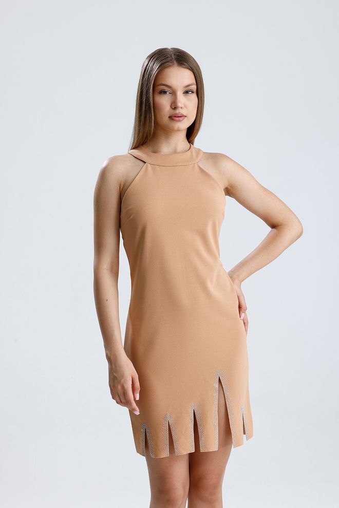 SENSE Beige Bodycon Mini Dress With Raglan Sleeves Wholesale Clothing Casual