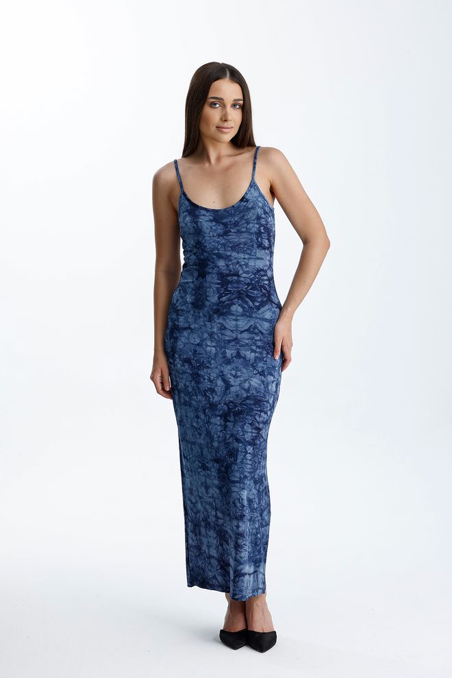 SENSE Plava Elegantna Slip Haljina S Tie dye Uzorkom Veleprodaja odjeće Ležerni