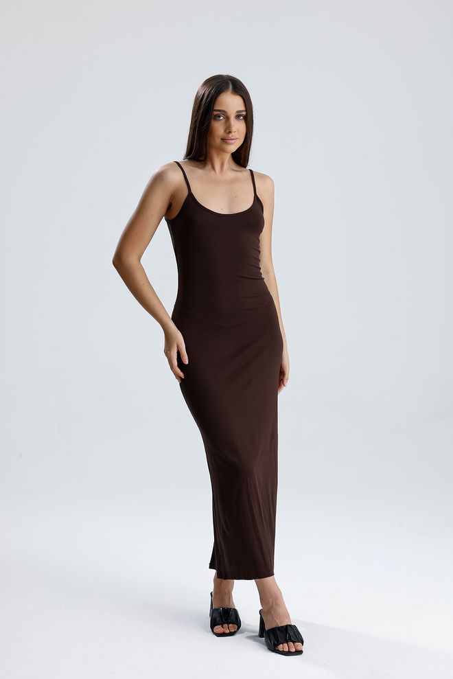 SENSE Smeđa Sexy Elegantna Slip Haljina S Jako Kratkim Rukavima Veleprodaja odjeće Ležerni