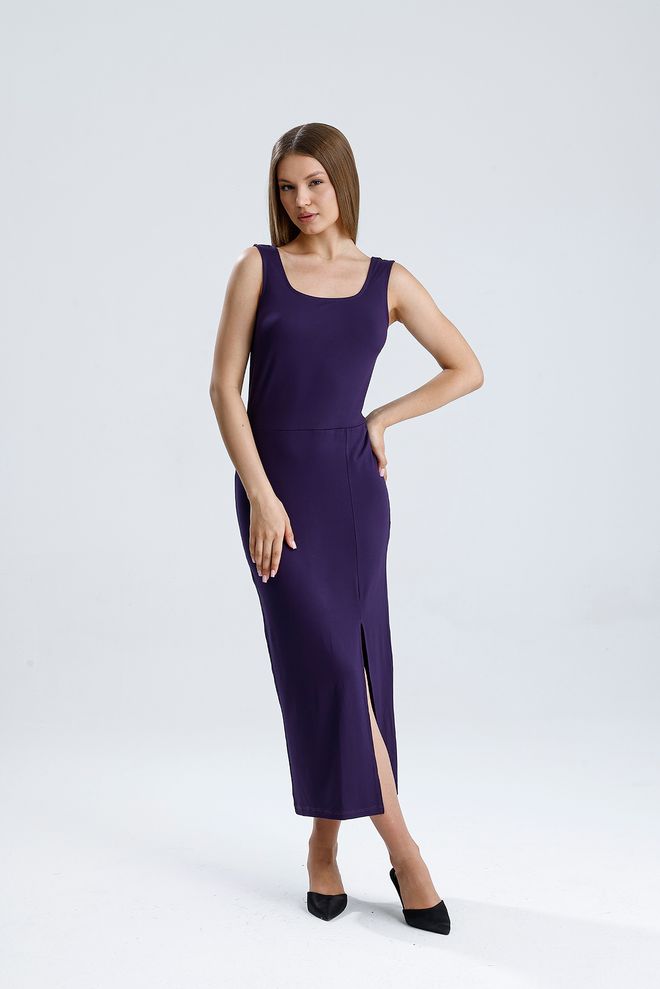 SENSE Vestido Ajustado Liso Morado Elegante Sin Mangas Con Cuello Cuadrado Ropa al por mayor 0