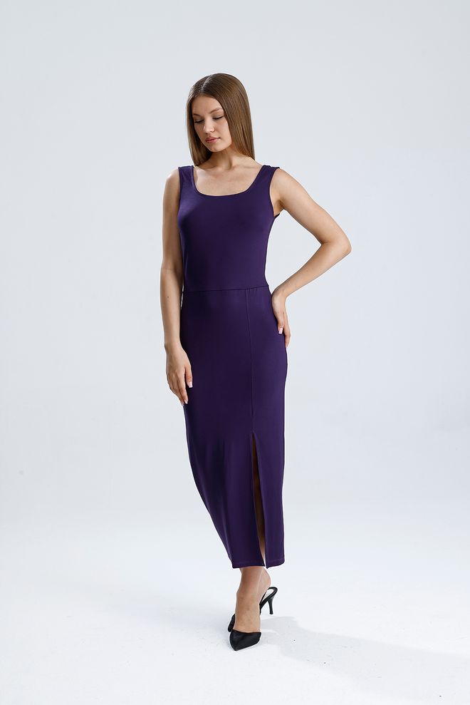SENSE Elegante Paarse Mouwloze Kokerjurk Met Vierkante Hals Groothandel Kleding 1
