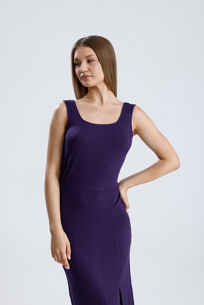SENSE Elegante Paarse Mouwloze Kokerjurk Met Vierkante Hals Groothandel Kleding Lente