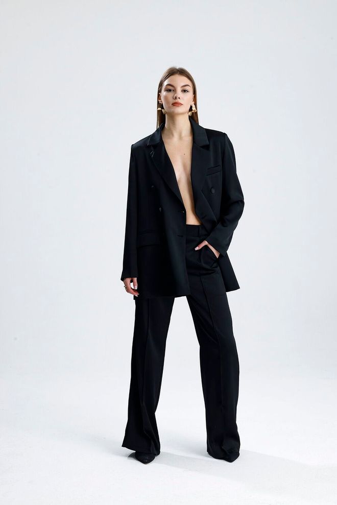 SENSE Μαύρο Κομψό Επίσημο Παντελόνι Palazzo Χονδρικό εμπόριο ενδυμάτων 1