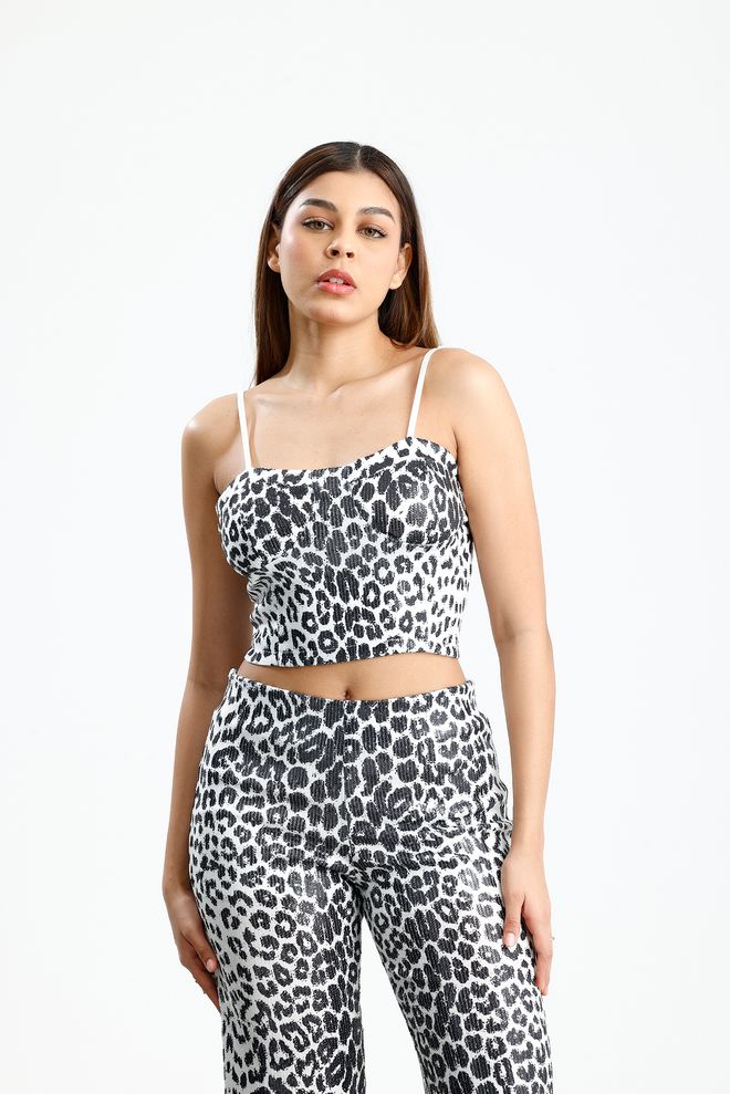 SENSE Black Slim Fit Animal Print Bustier Wholesale Clothing Beach