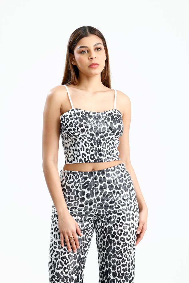 SENSE Black Slim Fit Animal Print Bustier Wholesale Clothing 1
