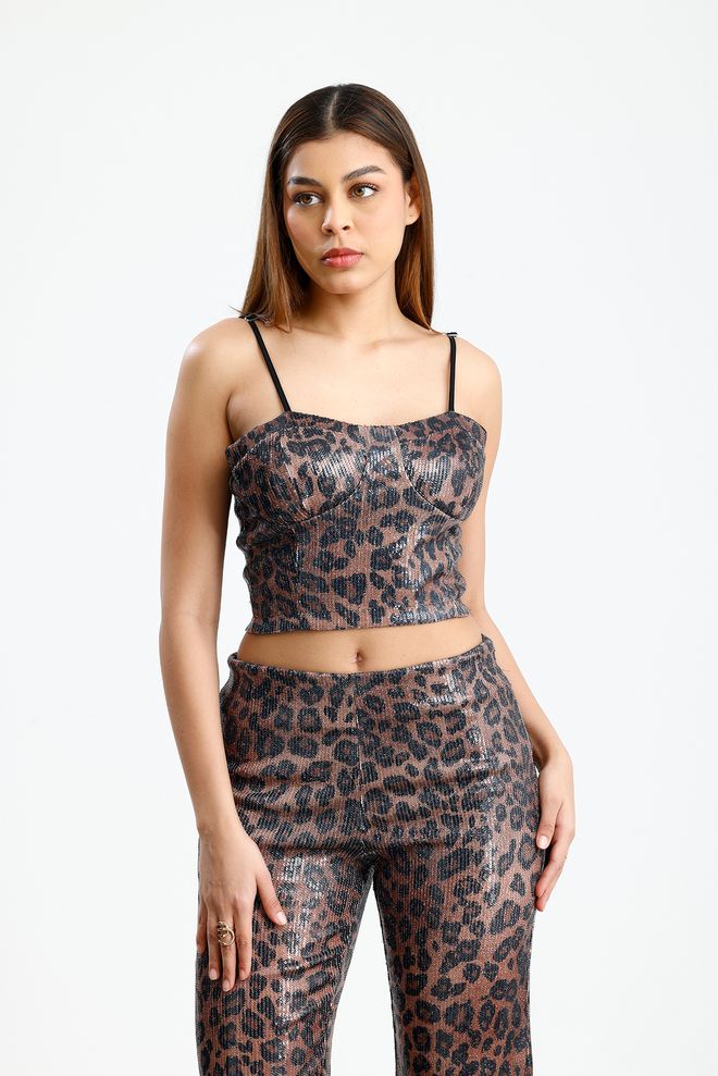 SENSE Corpiño Marrón Con Estampado De Leopardo Y Cuello En Forma De Corazón Ropa al por mayor Casual