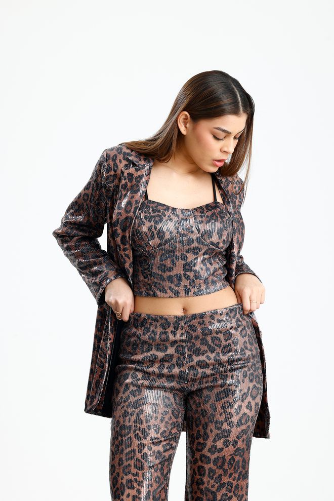 SENSE Brown Bustier With Leopard Print And Sweetheart Neck Wholesale Clothing Sexy