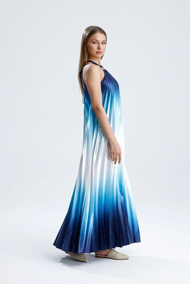 SENSE Vestido Azul Elegante Com Decote Halter Roupas por atacado Casual