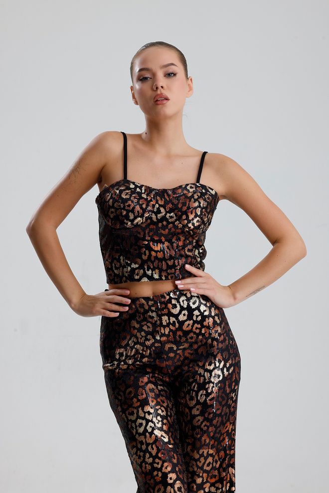 SENSE Black Leopard Print Sexy Fitted Bustier With Sweetheart Neck Wholesale Clothing Spring