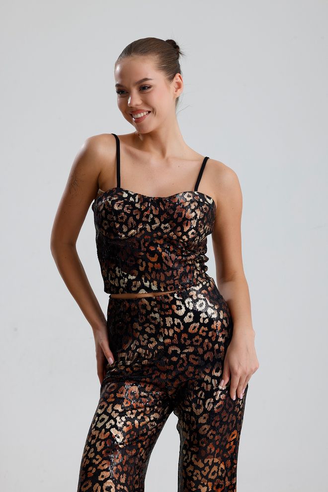 SENSE Black Leopard Print Sexy Fitted Bustier With Sweetheart Neck Wholesale Clothing 1