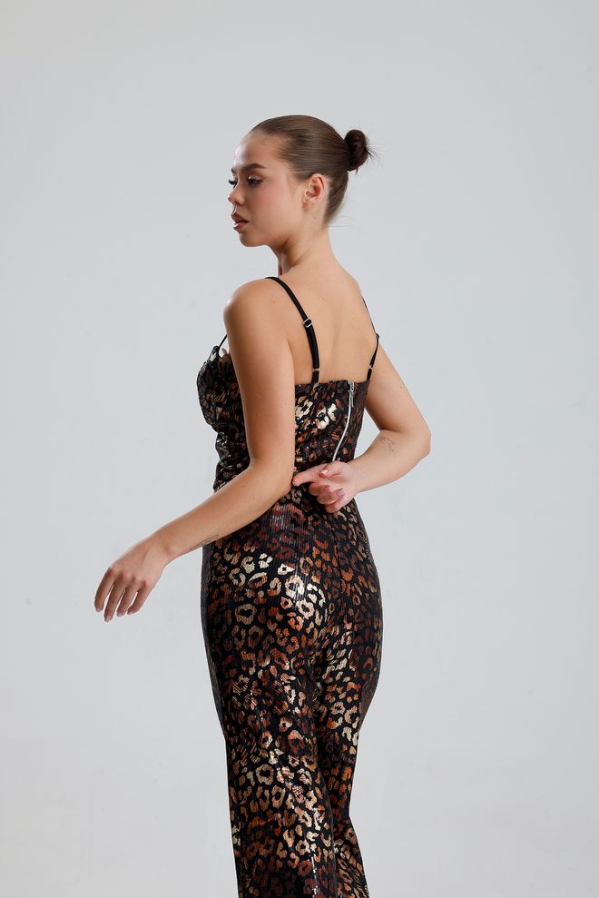 SENSE Black Leopard Print Sexy Fitted Bustier With Sweetheart Neck Wholesale Clothing Formal
