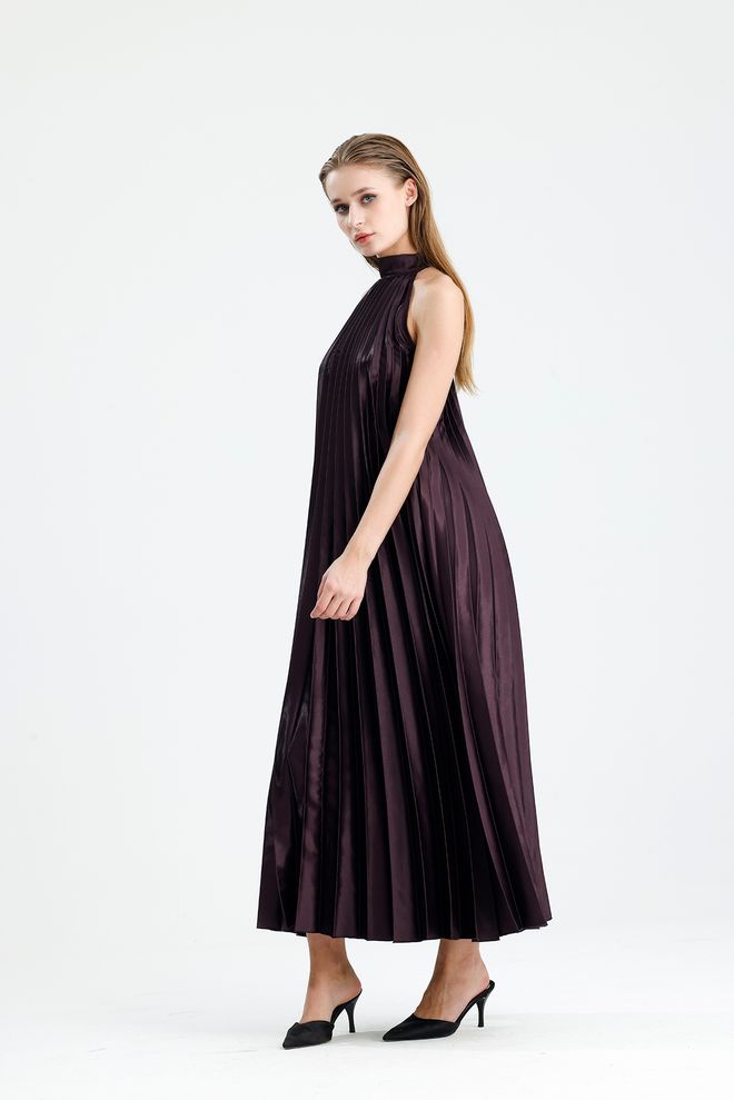 SENSE Tamsiai Raudona Elegantiška A Silueto Be Rankovių Maksi Su „cap“ Tipo Rankovėmis Suknelė Didmeninė prekyba drabužiais 1