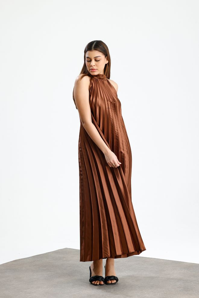 SENSE Ruda Eleganti Maxi Slydimo Su Aukštu Kaklu Suknelė Didmeninė prekyba drabužiais Apvali