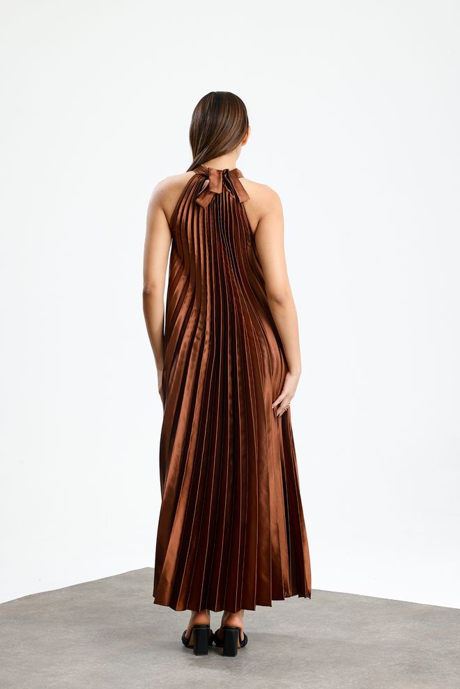 SENSE Ruda Eleganti Maxi Slydimo Su Aukštu Kaklu Suknelė Didmeninė prekyba drabužiais Čiuožėjos