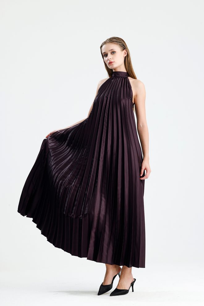 SENSE Tamsiai Raudona Elegantiška A Silueto Be Rankovių Maksi Su „cap“ Tipo Rankovėmis Suknelė Didmeninė prekyba drabužiais Medvilnė