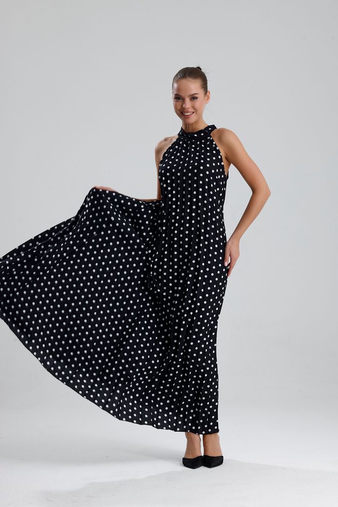 SENSE Juoda Taškinė Be Rankovių Shift Suknelė Didmeninė prekyba drabužiais 1