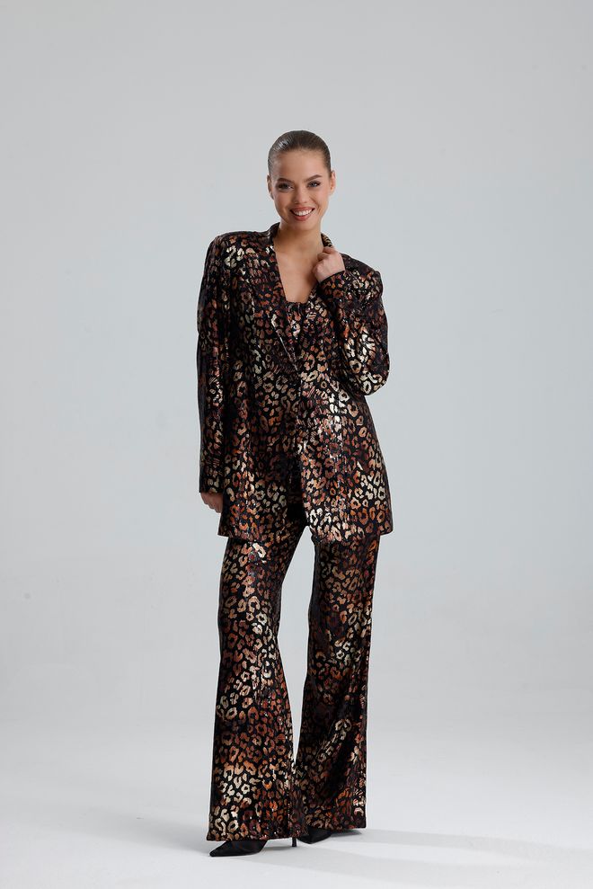 SENSE Black Leopard Print Single Breasted Blazer Jacket Wholesale Clothing Work