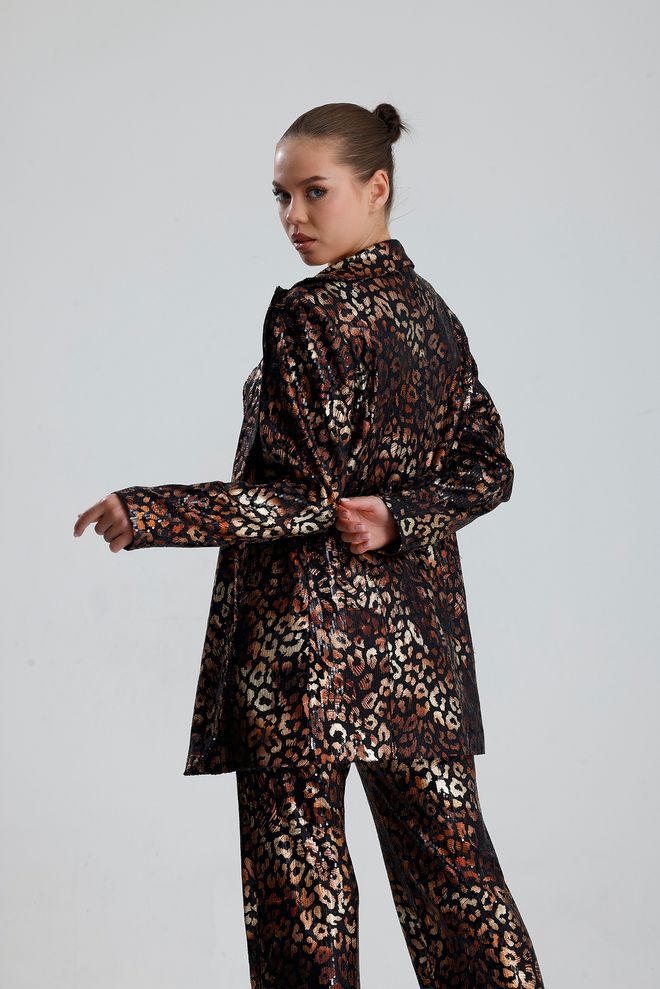 SENSE Black Leopard Print Single Breasted Blazer Jacket Wholesale Clothing Sexy