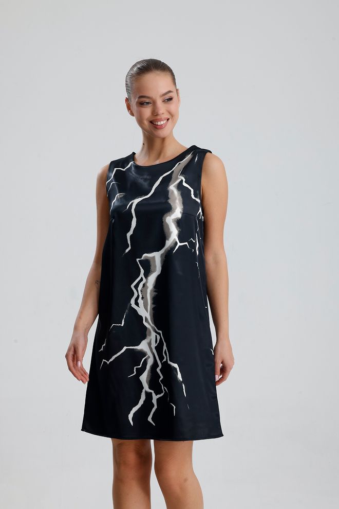 SENSE Rochie Shift Neagră Cu Model Urme De Pensulă Îmbrăcăminte cu ridicata 1