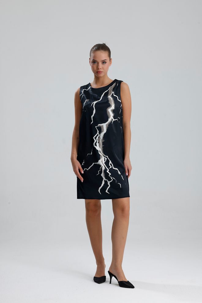 SENSE Rochie Shift Neagră Cu Model Urme De Pensulă Îmbrăcăminte cu ridicata Primăvară