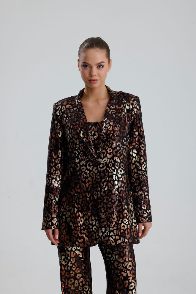 SENSE Black Leopard Print Single Breasted Blazer Jacket Wholesale Clothing 1