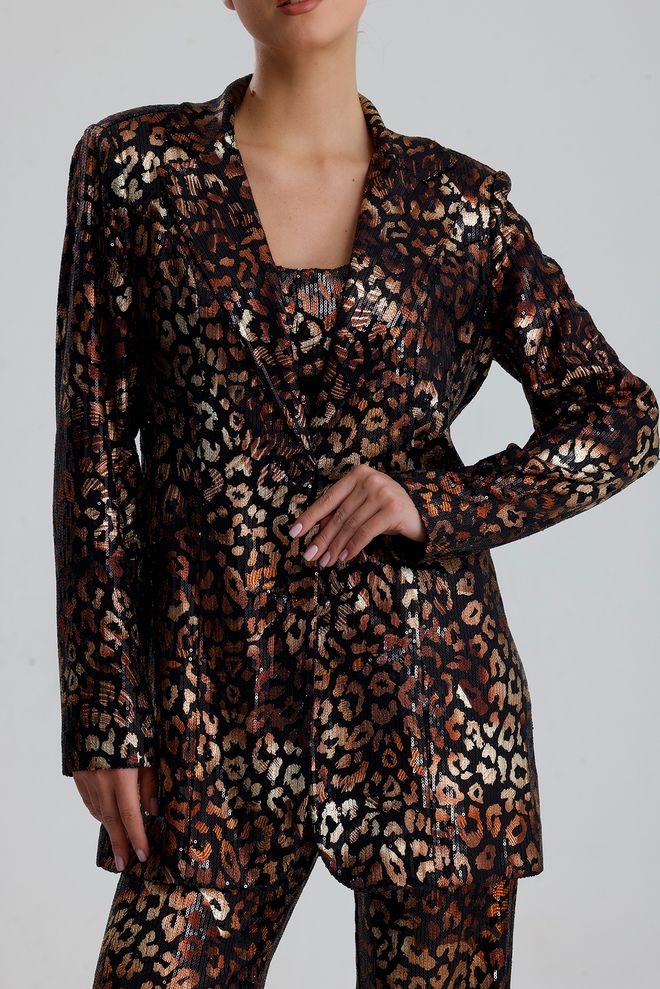 SENSE Black Leopard Print Single Breasted Blazer Jacket Wholesale Clothing Spring