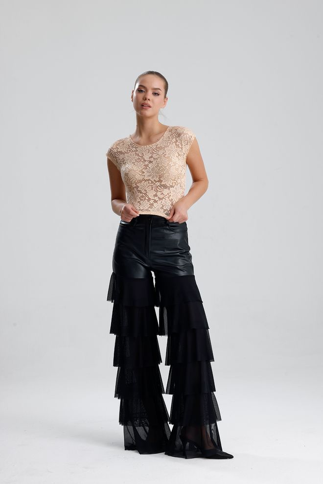 SENSE Bež Cvjetna Uska Bluza S Jako Kratkim Rukavima I Kratkim Rezom Veleprodaja odjeće Koktel