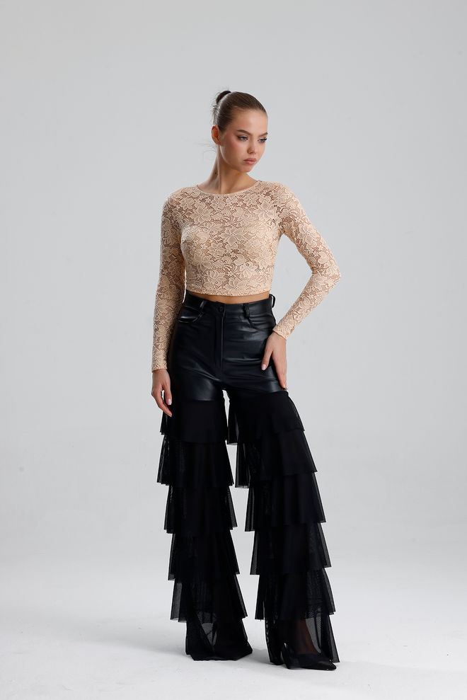 SENSE Beige Floral Slim Fit Crop Blouse Wholesale Clothing 1