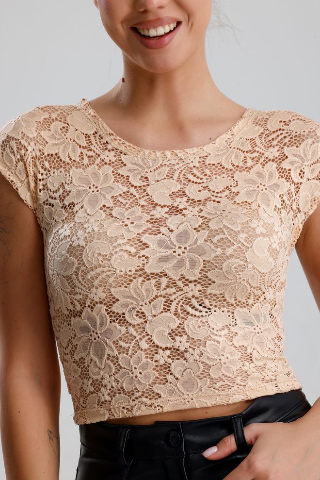 SENSE Beige Floral Slim Fit Crop Blouse Wholesale Clothing Spring