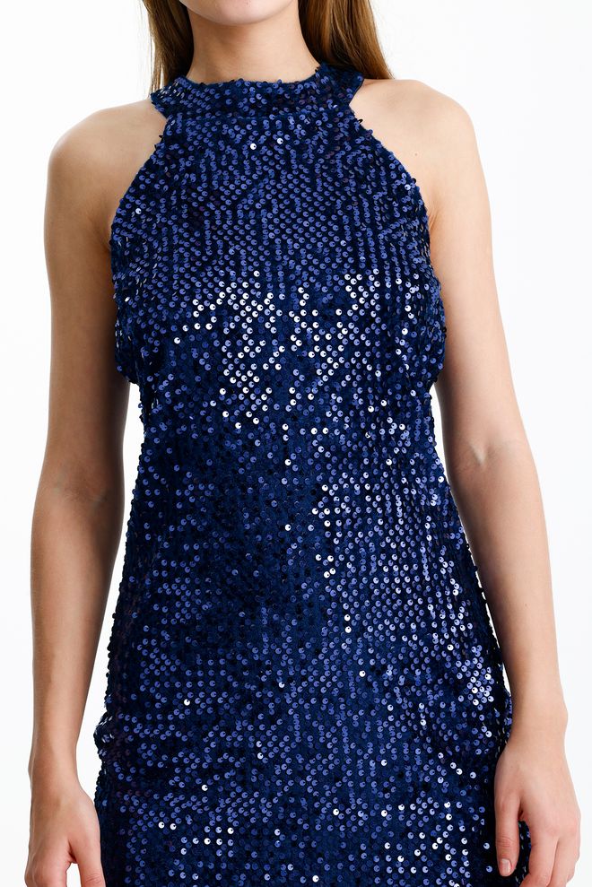 SENSE Granatowa Cekinowa Obcisła Sukienka Mini Hurtowa sprzedaż odzieży Wiosna