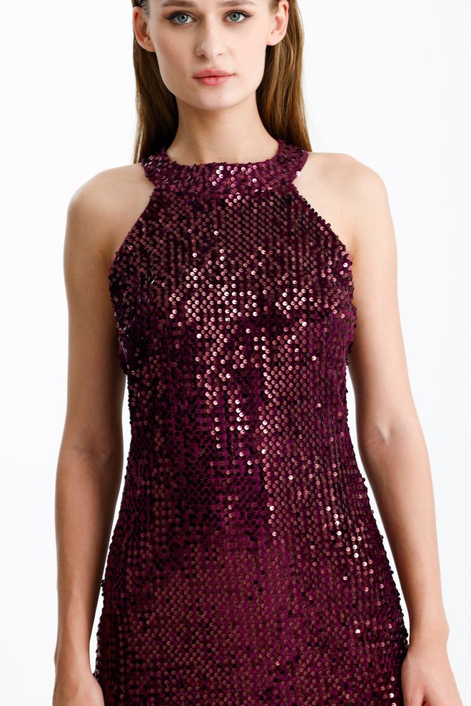 SENSE Bordowa Czerwień Cekiny Bodycon Mini Sukienka Hurtowa sprzedaż odzieży Wiosna