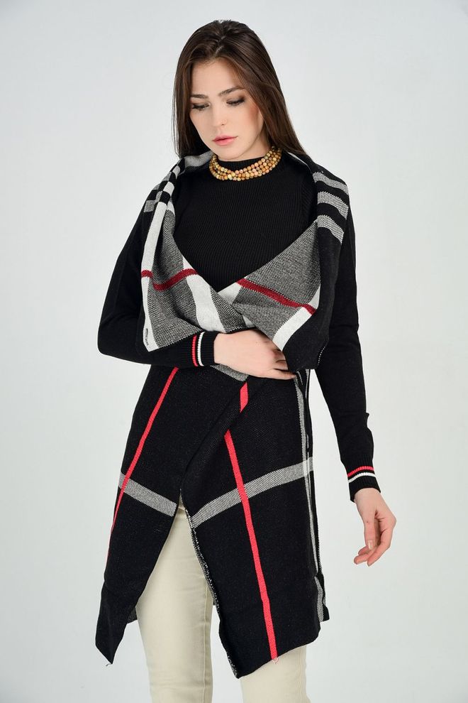 SENSE Felpa Casual Nera A Quadri Con Collo Con Cappuccio Abbigliamento all'ingrosso Casuale