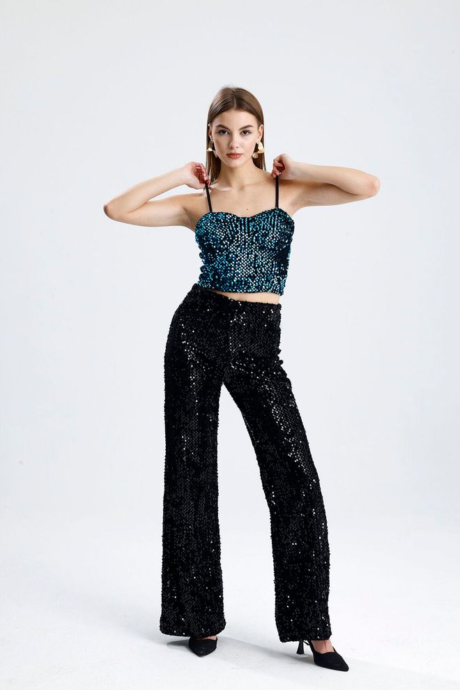 SENSE Blue Sleeveless Sequined Sweetheart Neck Bustier Wholesale Clothing Birthday