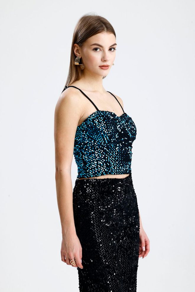 SENSE Blue Sleeveless Sequined Sweetheart Neck Bustier Wholesale Clothing 1