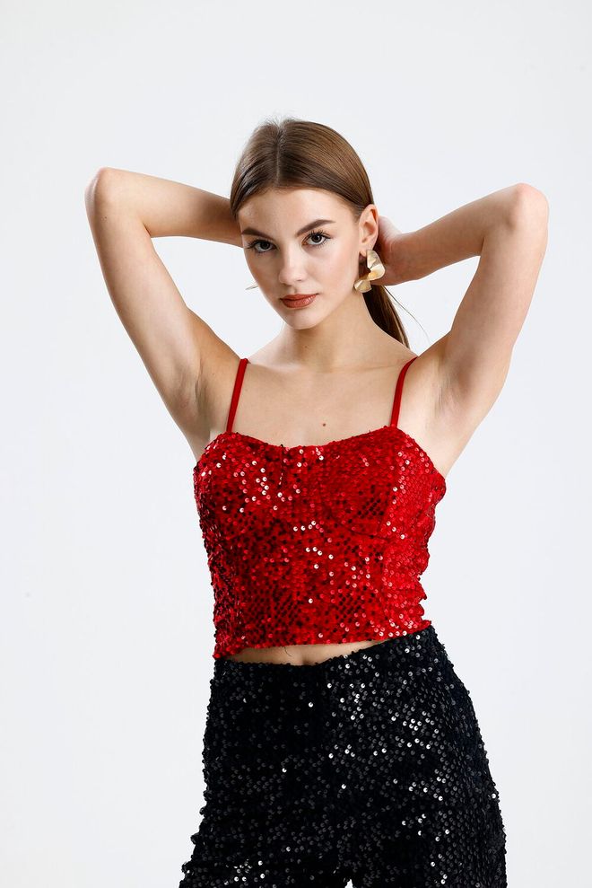 SENSE Red Sequined Sweetheart Bustier Wholesale Clothing Sexy
