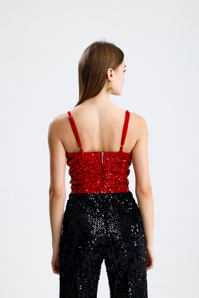 SENSE Red Sequined Sweetheart Bustier Wholesale Clothing Glam