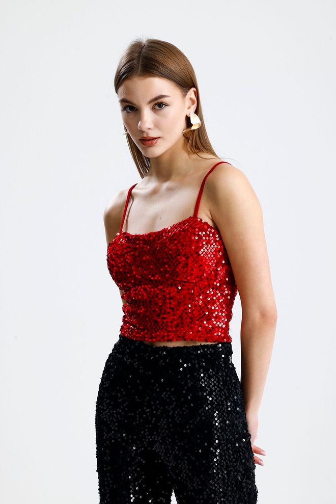SENSE Red Sequined Sweetheart Bustier Wholesale Clothing 1