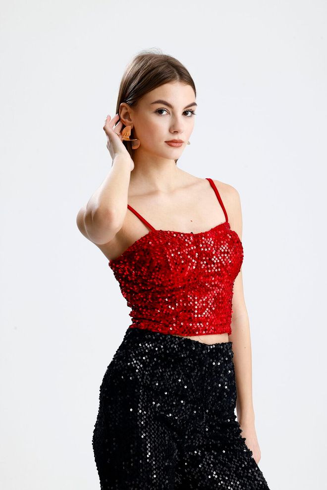 SENSE Red Sequined Sweetheart Bustier Wholesale Clothing Birthday