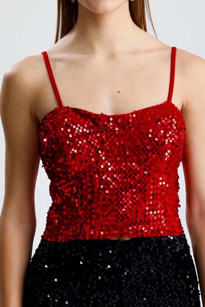 SENSE Red Sequined Sweetheart Bustier Wholesale Clothing Spring